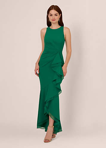 Adrianna Papell Ruffle Crepe Halter Gown Freemans