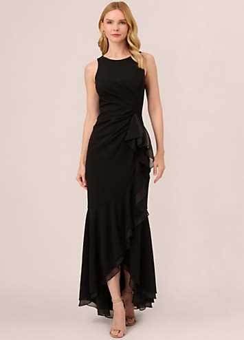 Adrianna Papell Ruffle Crepe Halter Gown Freemans