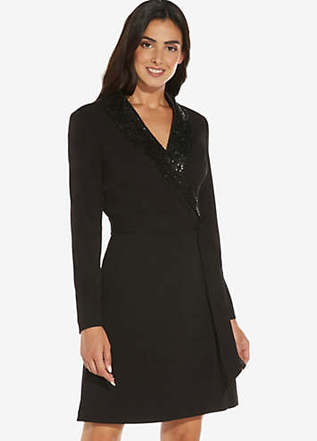 Adrianna Papell Sequin Collar Tuxedo Dress Freemans