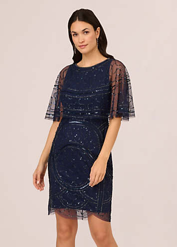 Adrianna Papell Studio Bead Mesh Popover Dress Freemans