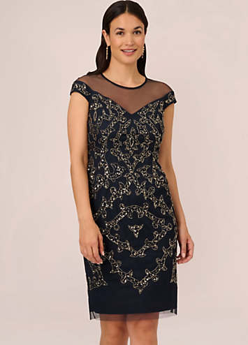 Adrianna papell beaded lace illusion outlet gown