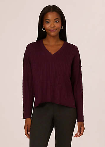 Adrianna Papell V Neck Pointelle Long Sleeve Jumper Freemans