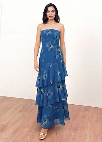 Anaya With Love Blue Floral Bandeau Ruffled Maxi Dress | Freemans Anaya With Love Blue Floral Bandeau Ruffled Maxi Dress | Freemans