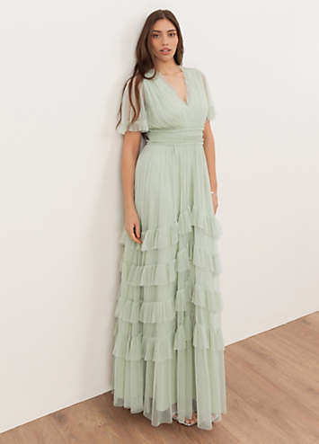 anaya with love green dress Anaya With Love Green Tea V-Neck Ruffle Midaxi Dress