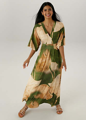 Aniston Leaf Print V-Neck Maxi Dress | Freemans