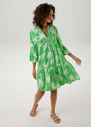 slim fit dress slacks Janice Tropical Palm Tree Tea Dress main image 0