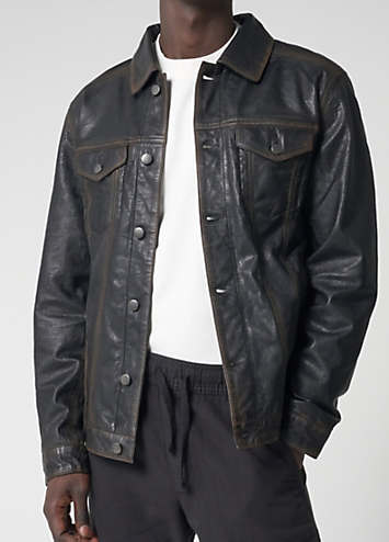 Barneys Originals Washed Leather Harrington Jacket | Freemans
