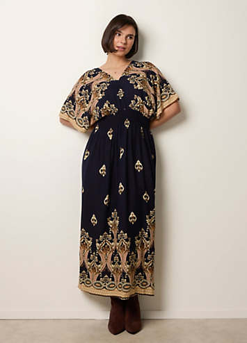 Blue Vanilla Border Print Kimono Dress