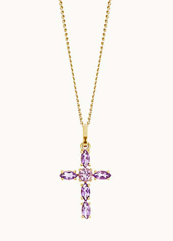 Peora Sterling Silver Amethyst Cross Pendant Necklace - 4.50 Ct, 18" Chain, Gift Box - View #4