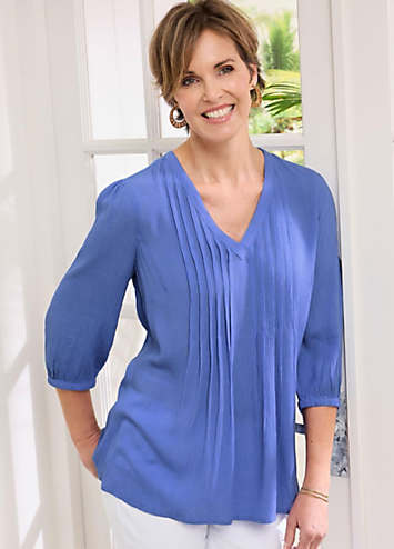 Cotton Traders 3/4 Sleeve V-Neck Crinkle Top Freemans