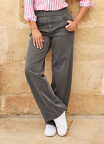 Cotton Traders Stretch Jersey Denim Wide Leg Pull On Trousers Freemans