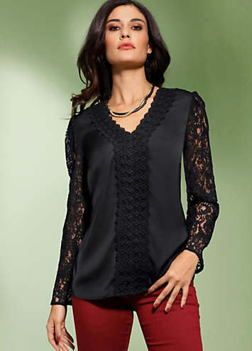 Creation L Long Sleeve Lace Trim Blouse | Freemans