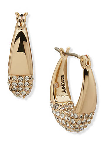 DKNY Pave Crystal Dipped Gold Hoop Earrings Freemans