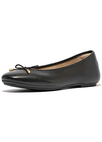 FitFlop Delicato Glitz-Bow Leather Ballet Flats - Black