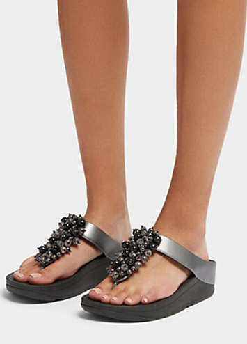 FitFlop Pewter Black Fino Bauble-Bead Toe-Post Sandals | Freemans