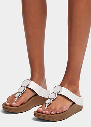 FitFlop Urban White Halo Bead-Circle Leather Toe-Post Sandals | Freemans