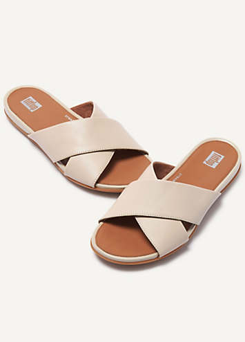 Fitflop Stone Beige Gracie Leather Cross Dynamicush™ Slides | Freemans