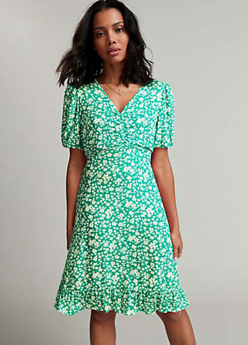 Freemans Green Floral Print Jersey Tea Dress | Freemans