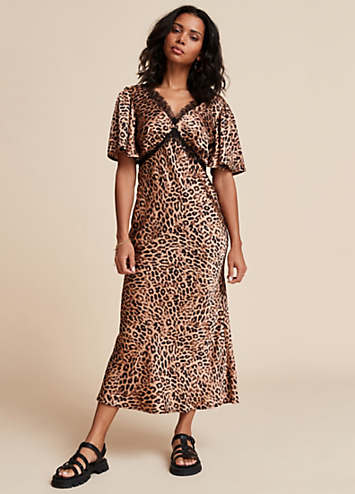 Freemans Leopard Print Satin Midi Dress | Freemans