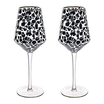 Painted White Wine Glasses in Gold Leopard Print 
