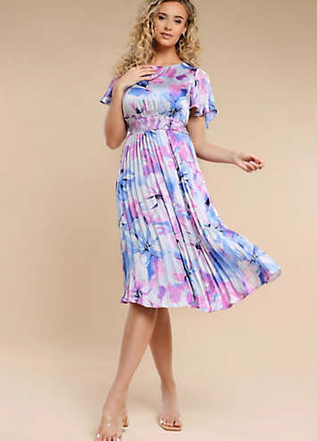 Goddiva Floral Printed Flutter Sleeve Chiffon Midi Dress - Cream
