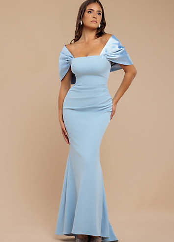 Goddiva Off Shoulder Back Satin Bow Scuba Maxi Dress | Freemans