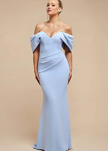 Goddiva Off The Shoulder Draped Sleeve Maxi Dress With Diamante Neckline - Mint Green