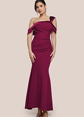 goddiva one shoulder evening maxi dress reviews Light Pink Goddiva One Shoulder Puffed Satin Sleeve Evening Maxi Dress