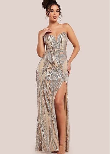 slim fit dress slacks Goddiva Sequin Square Neck Bodycon Midi Dress With Scalloped Hem main image 1