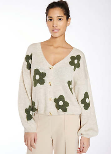 V-Neck Button Through Cardigan - Faded Leaf