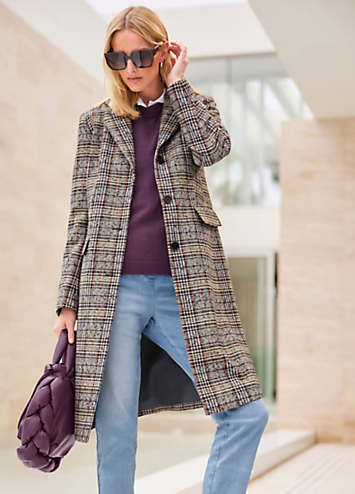 Heine Wool Blend Check Coat | Freemans
