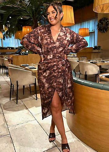 marble dress brown Style Cheat wrap front midi dress in brown marble