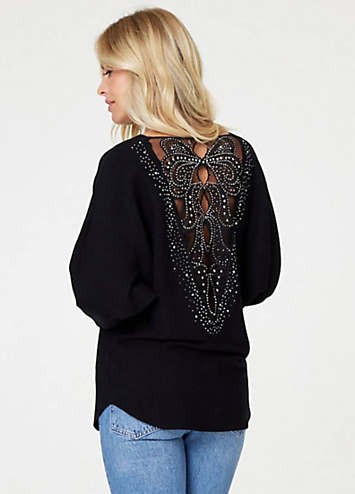 Izabel London Black Lace Back Relaxed Fit Knit Top Freemans