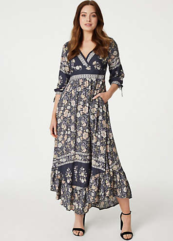 Izabel London Charcoal Floral Empire A-Line Maxi Dress | Freemans