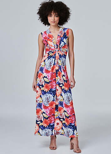 Izabel London Multi Orange Floral Knot Front Maxi Dress | Freemans