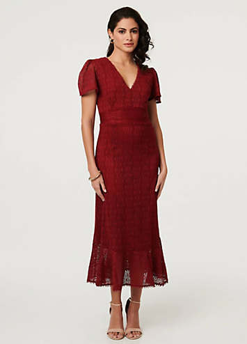 chinese dress ladies Rare London Women's Red Lace Midi Corset Dress 6