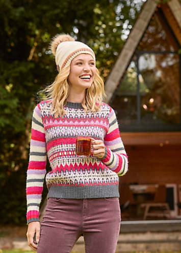 Joe Browns Contrast Striped Sleeve Colour-Blocked Fair Isle Jumper ...