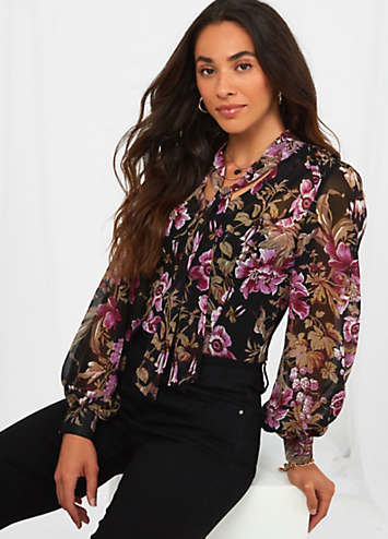 Chemisier Femme Joe Fresh Floral Bohème à Manches Longues - Taille XS Blanc/bleu