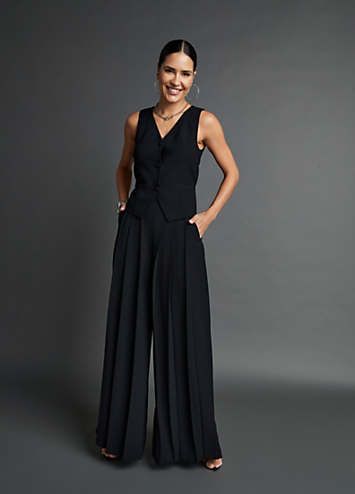 Kaleidoscope Black Pleat Detail Wide Leg Palazzo Trousers | Freemans