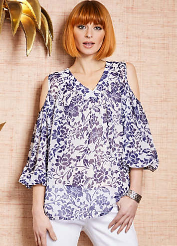 Kaleidoscope Blue Floral Cold Shoulder Blouse Freemans