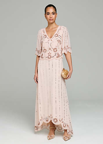Kaleidoscope Blush Beaded Hi Low Maxi Dress | Freemans Kaleidoscope Blush Beaded Hi Low Maxi Dress | Freemans