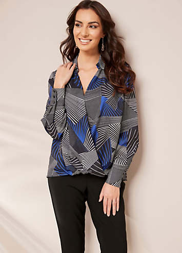 Kaleidoscope Geo Print Satin Wrap Blouse | Freemans