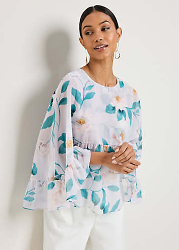 Kaleidoscope Lilac Floral Print Cape Blouse | Freemans