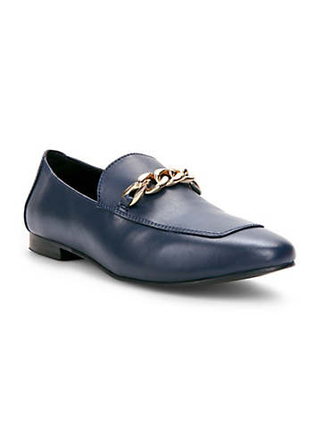 Kaleidoscope Navy Blue Leather Wide Fitting Chain Trim Loafers | Freemans