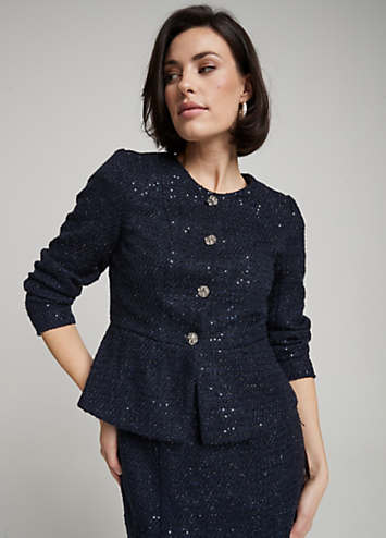 Kaleidoscope Navy Peplum Boucle Jacket | Freemans