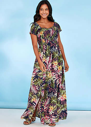 Kaleidoscope Tropical Cross Over Shirred Beach Dress | Freemans