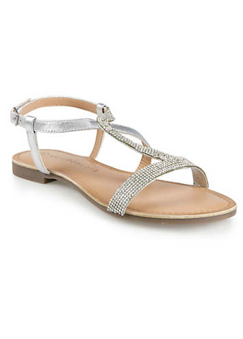 Kaleidoscope Wide Fitting Silver Diamante Leather Sandals | Freemans