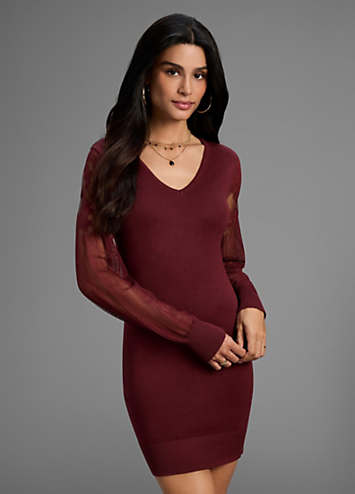 Laura Scott Sheer Sleeve V-Neck Bodycon Mini Dress | Freemans
