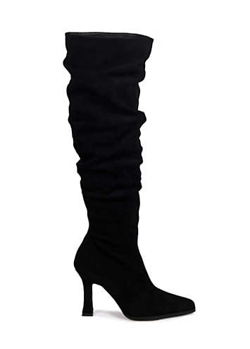 Linzi Berry Black Faux Suede Long Ruched Heel Boots Freemans