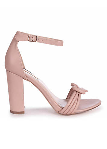 Linzi Harri Nude Faux Leather Block Heeled Sandals with Front Knot